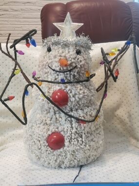 Vintage Hallmark Fiber-Optic Cream Snowman with Red Buttons & Multicolor Lights